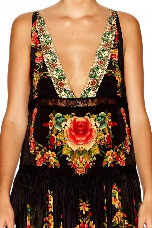 Camilla Lift the Veil Tiered Gathered V-Neck Dress Print Size 8 for rent on The Volte - main image