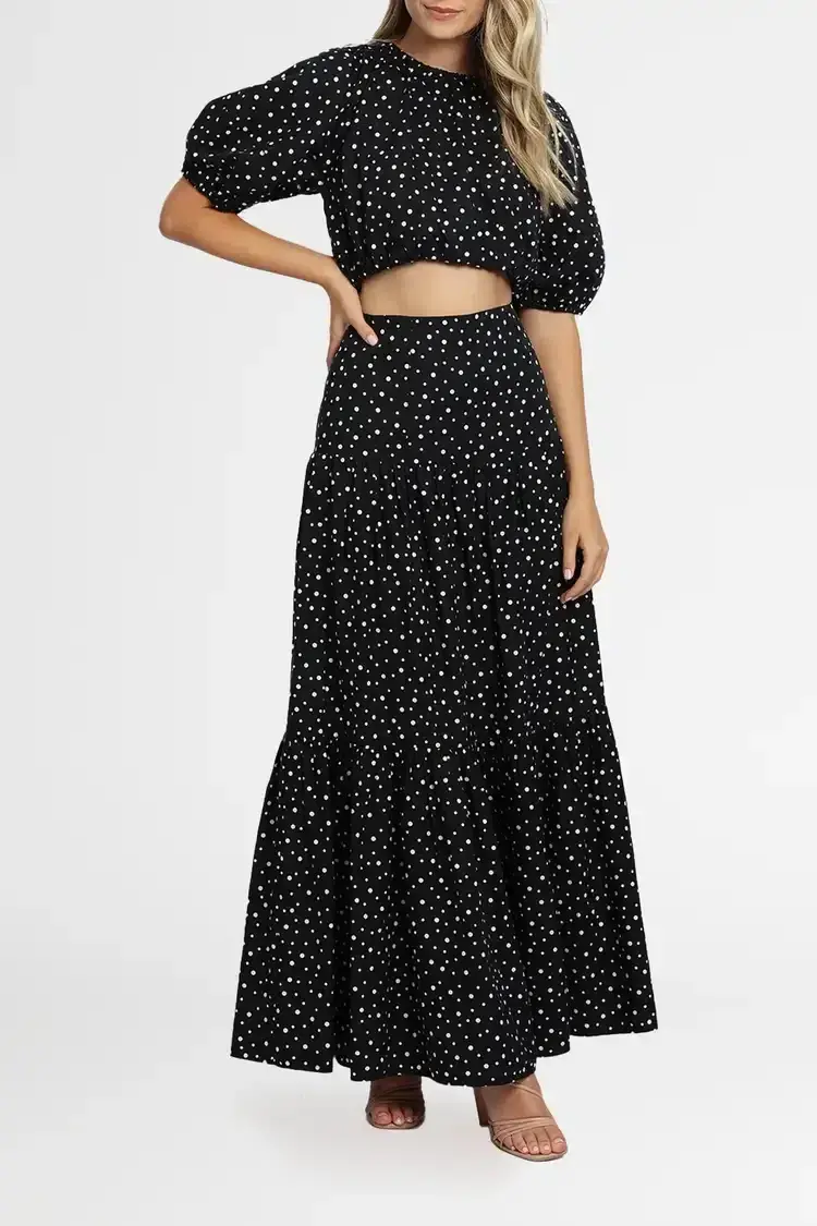 Significant Other Poppy Top and Skirt Set in Black Cream Polka Size 14 - Image 2