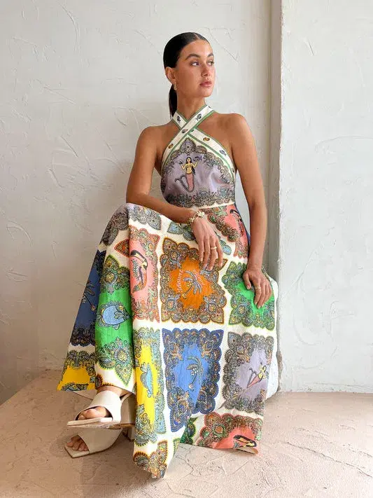 Alemais Trippy Troppo Halter Midi Dress Multi Size 10 for rent on The Volte - main image