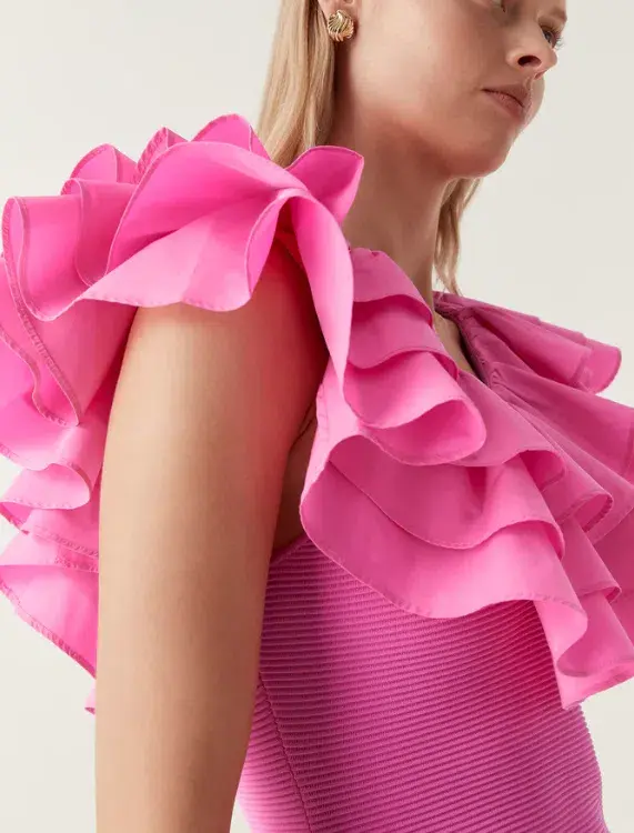 Aje Transcendent Ruffle Midi Dress Cerise Pink Size S / AU 8 - Image 4