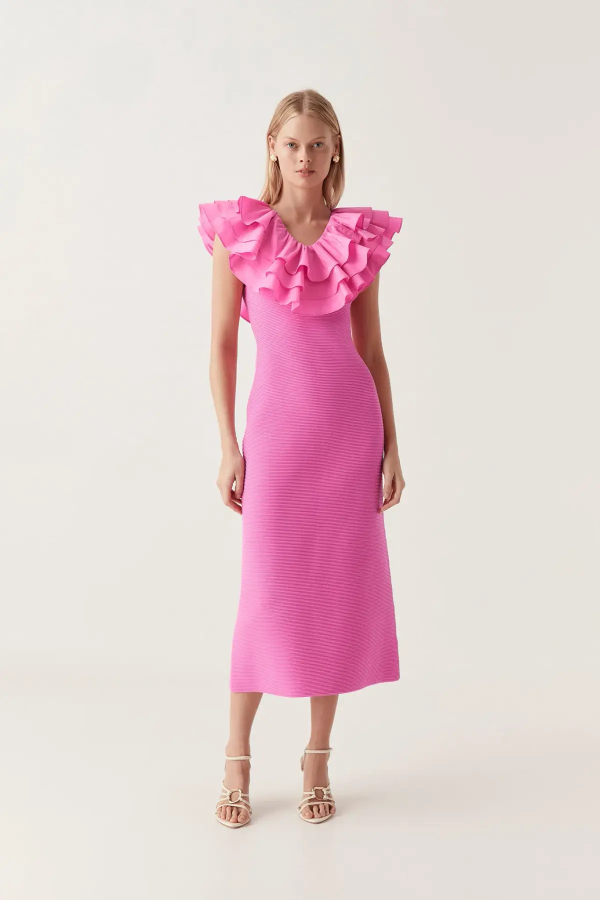 Aje Transcendent Ruffle Midi Dress Cerise Pink Size S / AU 8 - Image 1