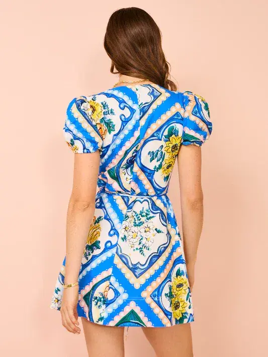 By Nicola Havana Wrap Mini Dress Azure Floral Size 8 - Image 3