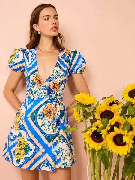 By Nicola Havana Wrap Mini Dress Azure Floral Size 8 - Image 2