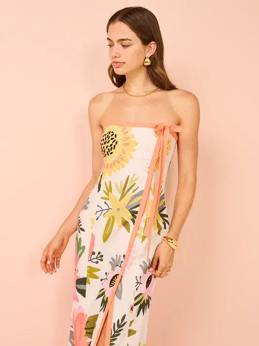 By Nicola Claudia Strapless Wrap Maxi Dress Potpourri/Melon Size 8 - Image 4