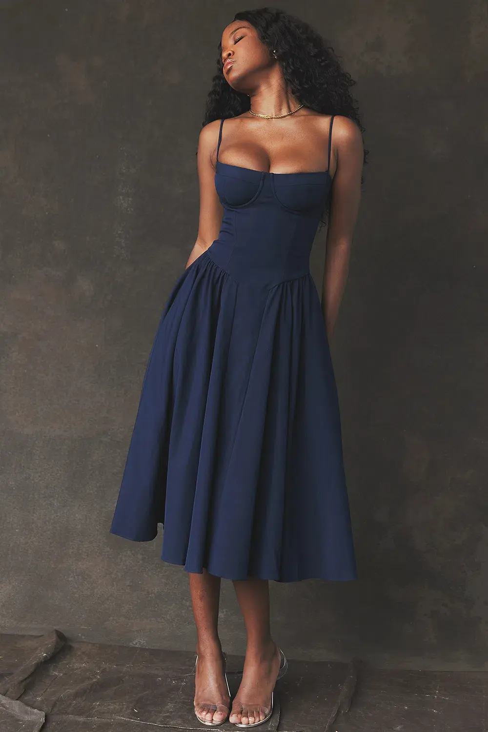 House of CB Samaria Corset Sundress French Navy Size 6 - Image 4
