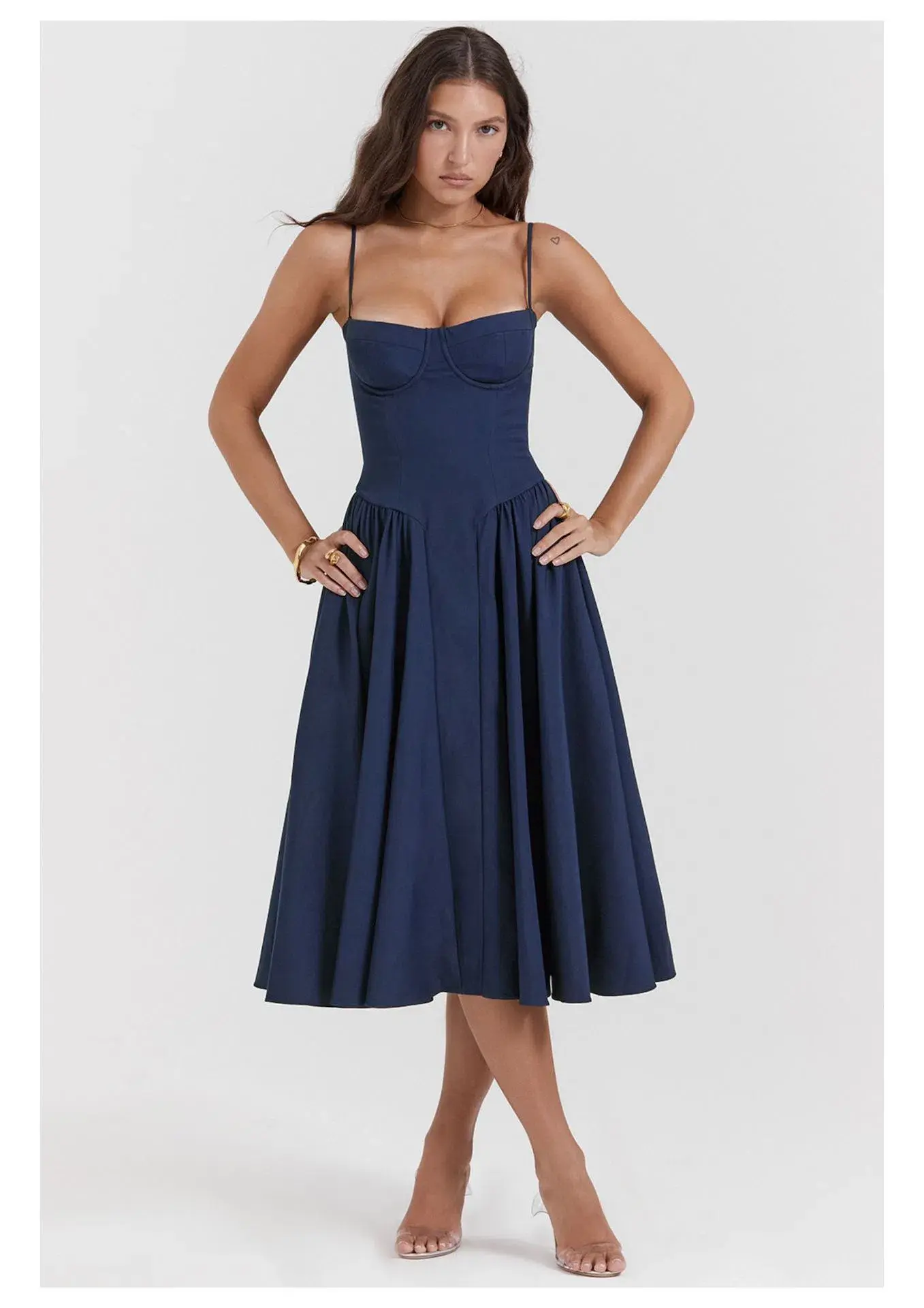 House of CB Samaria Corset Sundress French Navy Size 6 - Image 1