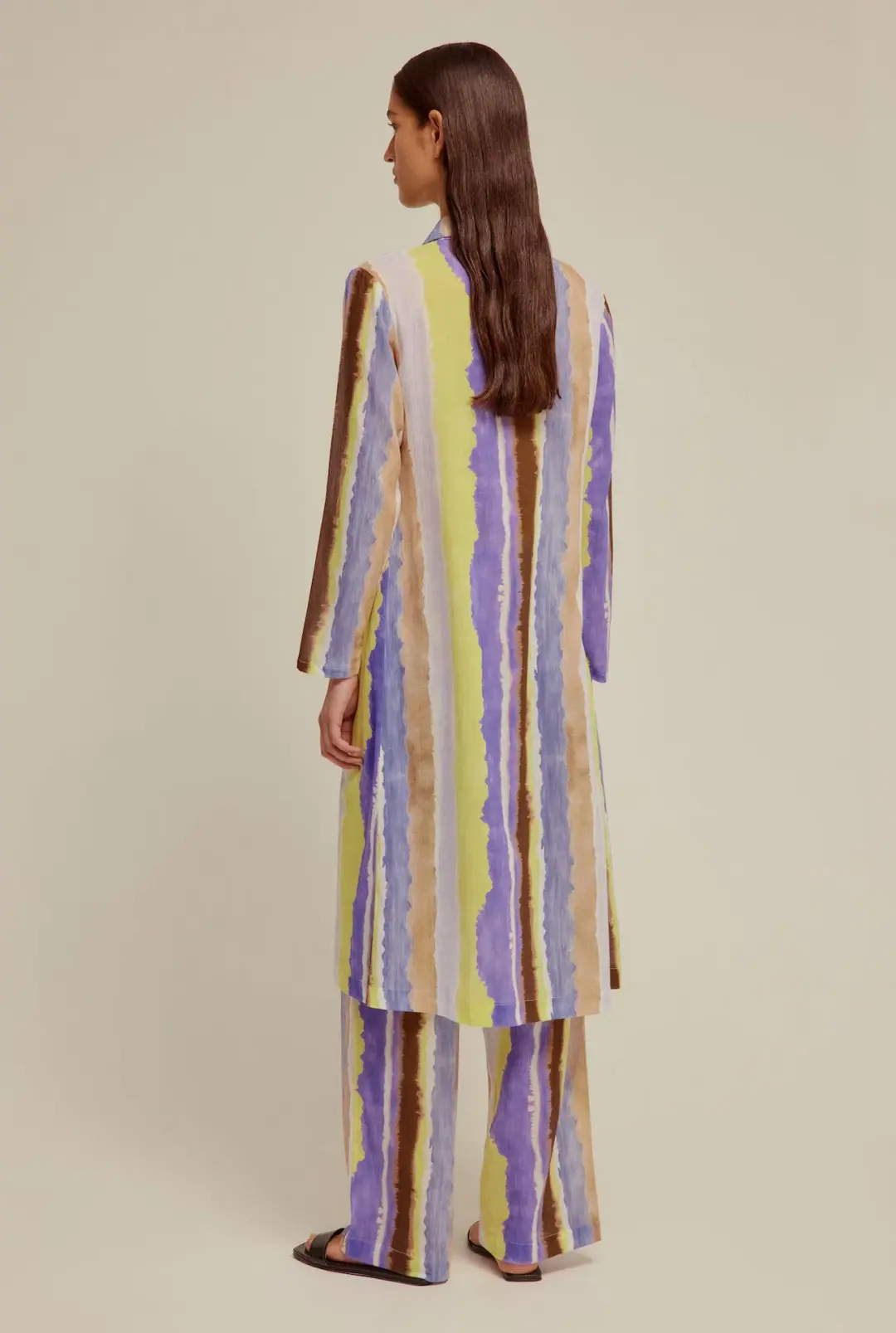 Venroy Crinkle Cotton Tie Front Shirt and Wide Leg Pants Set Purple Dye Stripe Size M / AU 10 for rent on The Volte - main image