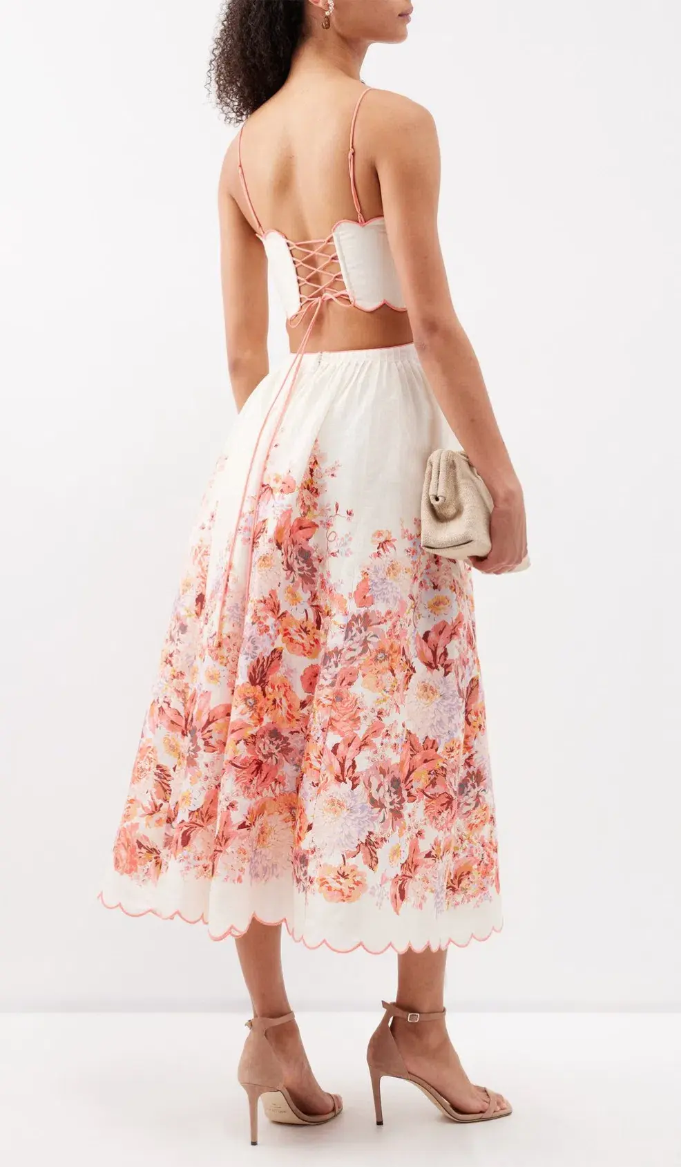 Zimmermann Devi Scallop Midi Dress Cream Floral Size 2 / AU 12 for rent on The Volte - main image