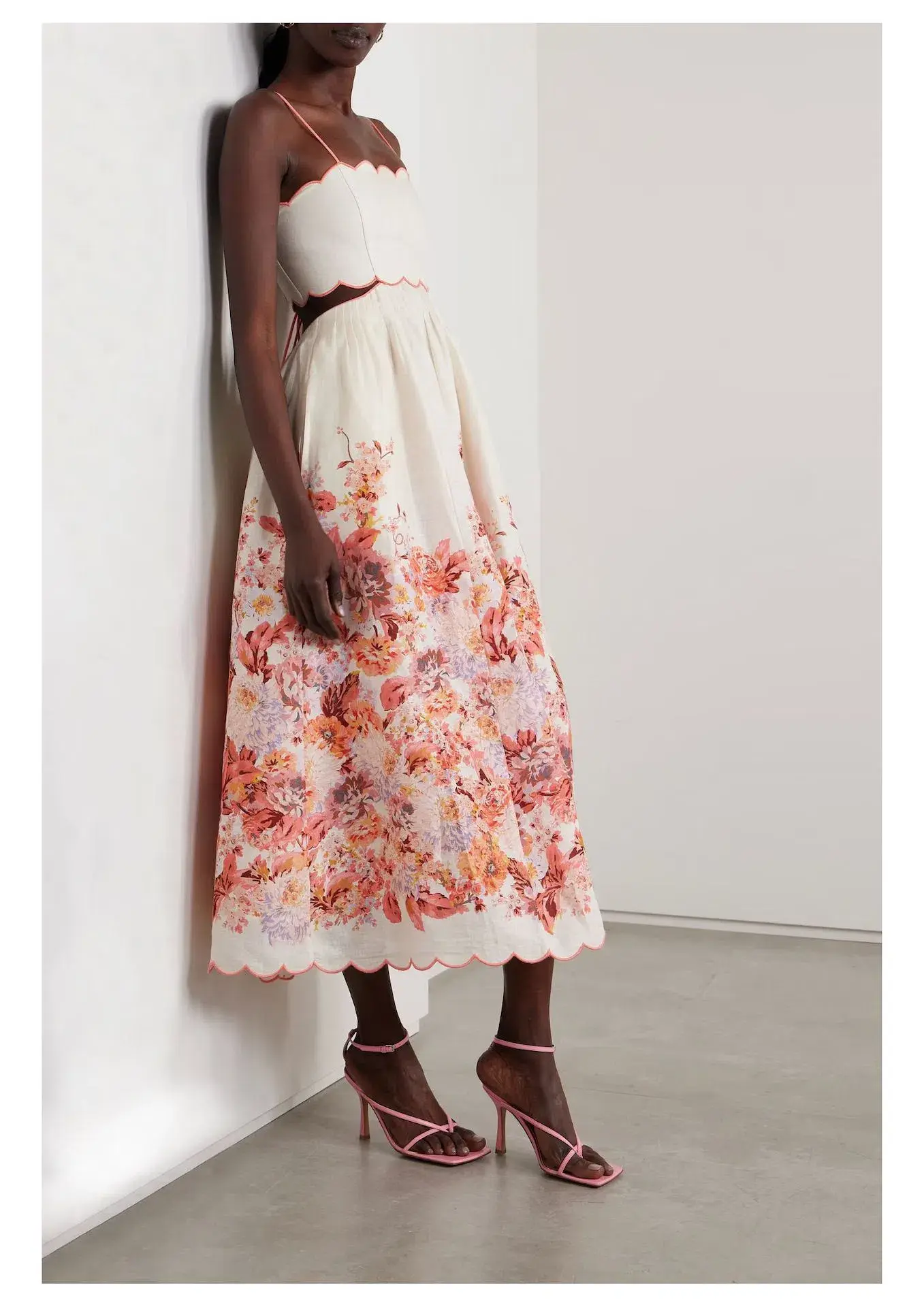 Zimmermann Devi Scallop Midi Dress Cream Floral Size 2 / AU 12 - Image 1