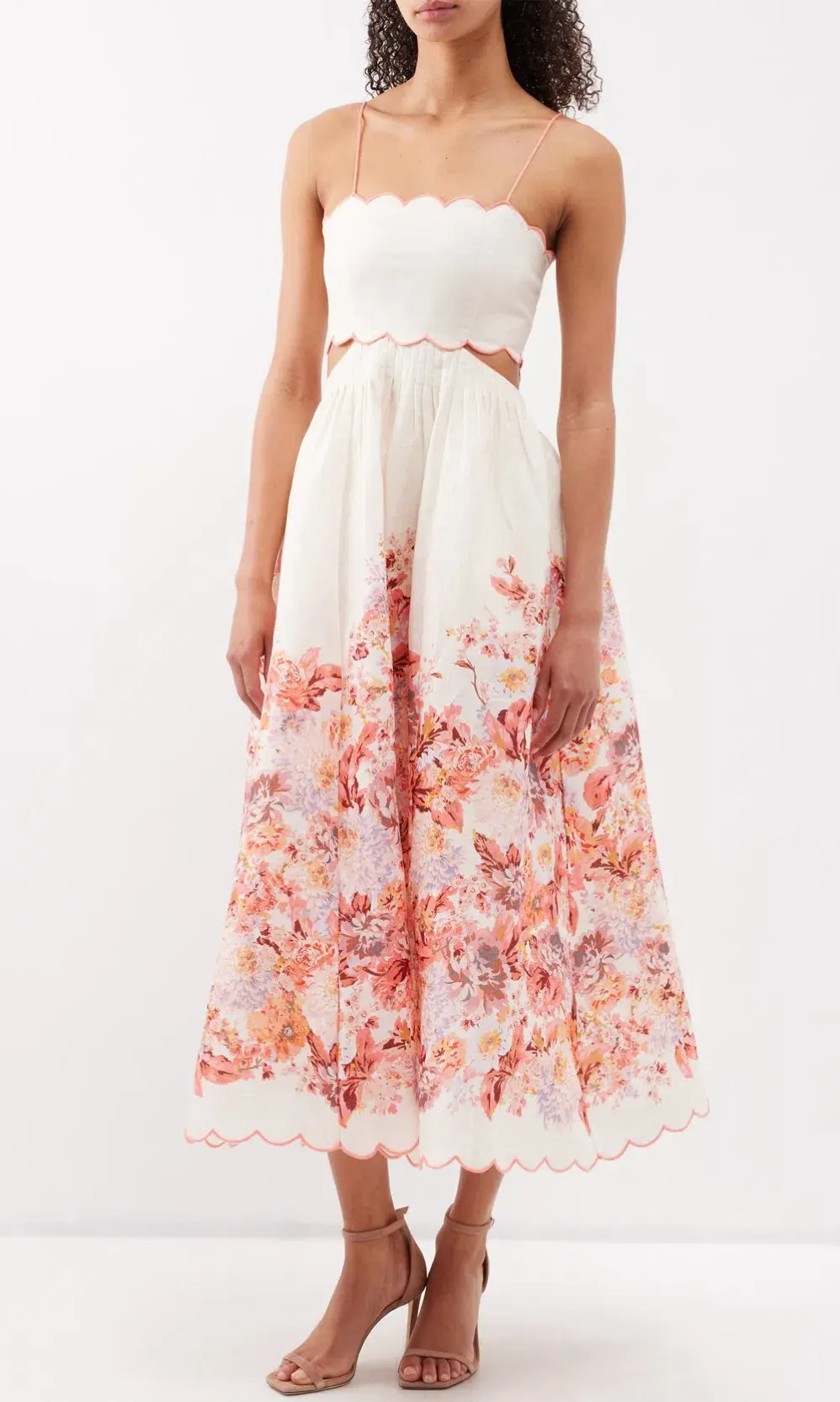 Zimmermann Devi Scallop Midi Dress Cream Floral Size 2 / AU 12 for rent on The Volte - main image
