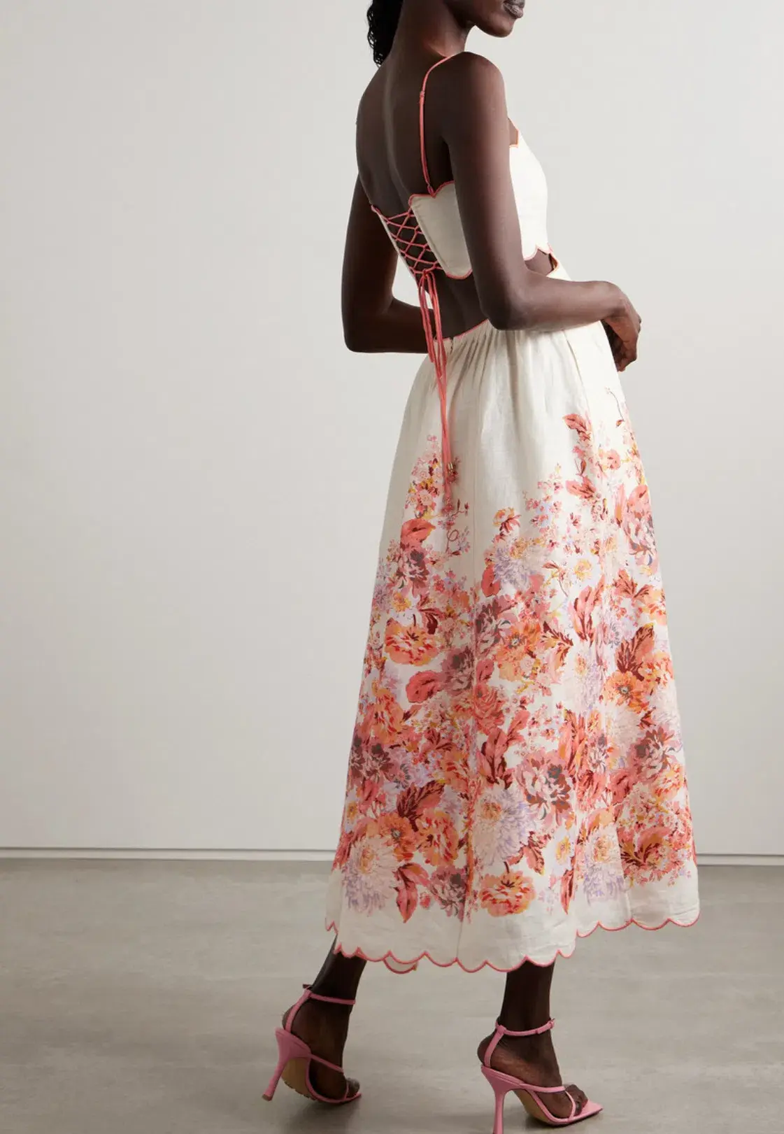Zimmermann Devi Scallop Midi Dress Cream Floral Size 2 / AU 12 - Image 2