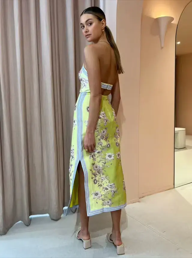 Alemais Marlow Bodice Midi Dress Lemon Paisley Size 10 - Image 3