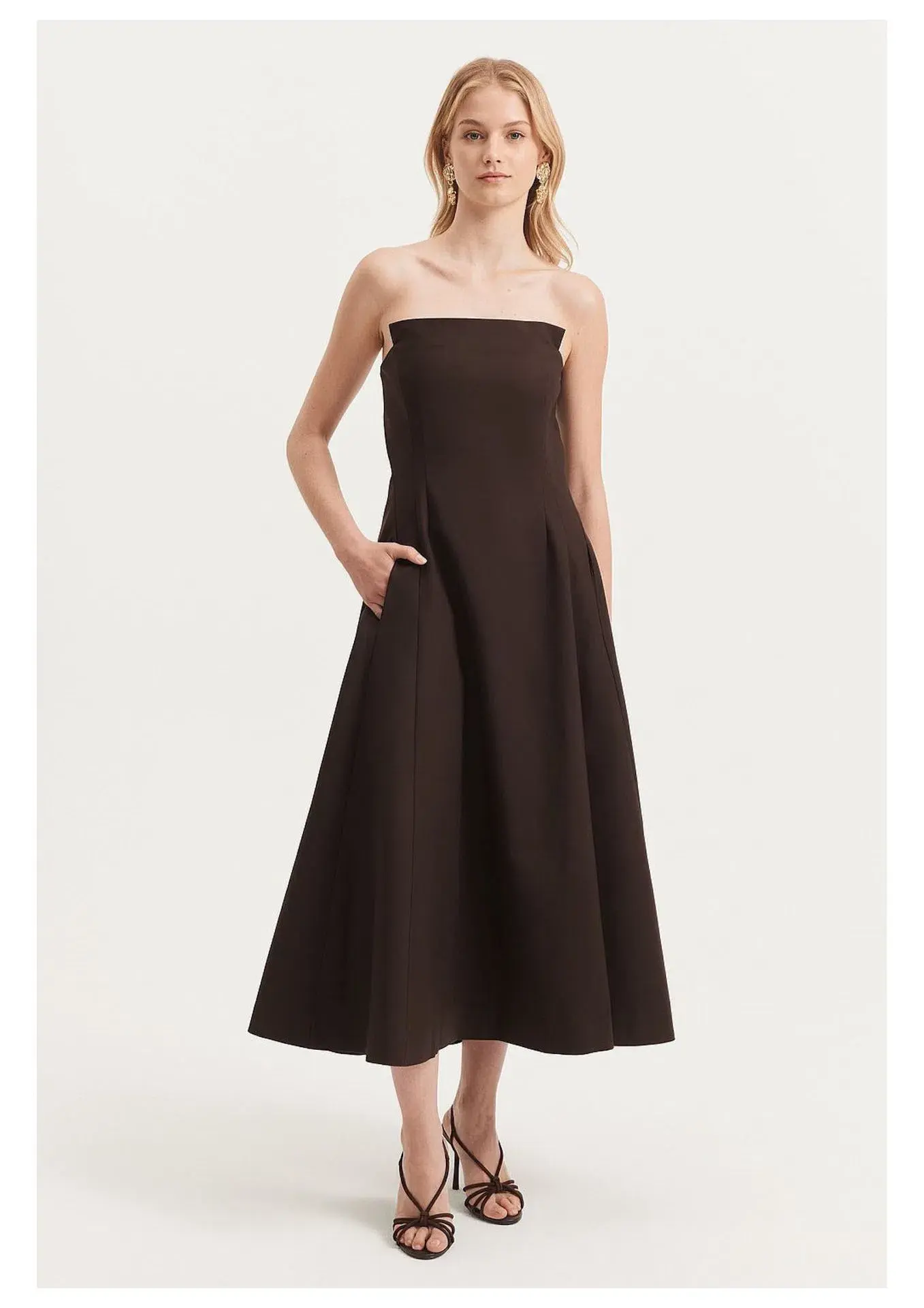 Country Road Strapless Fit and Flare Midi Dress Brown Size 10 - Image 1
