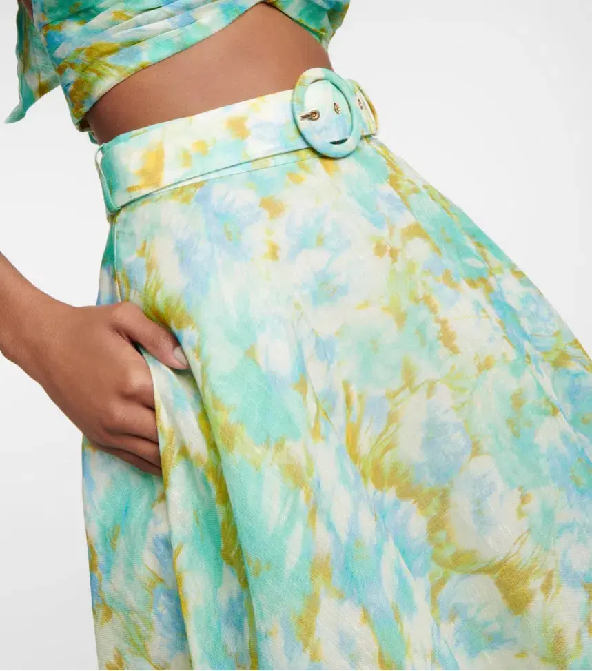 Zimmermann High Tide Twist Crop Bodice Size 3 / AU 14 & Maxi Skirt Size 2 / AU 12 Set in Aqua Ikat Floral - Image 5
