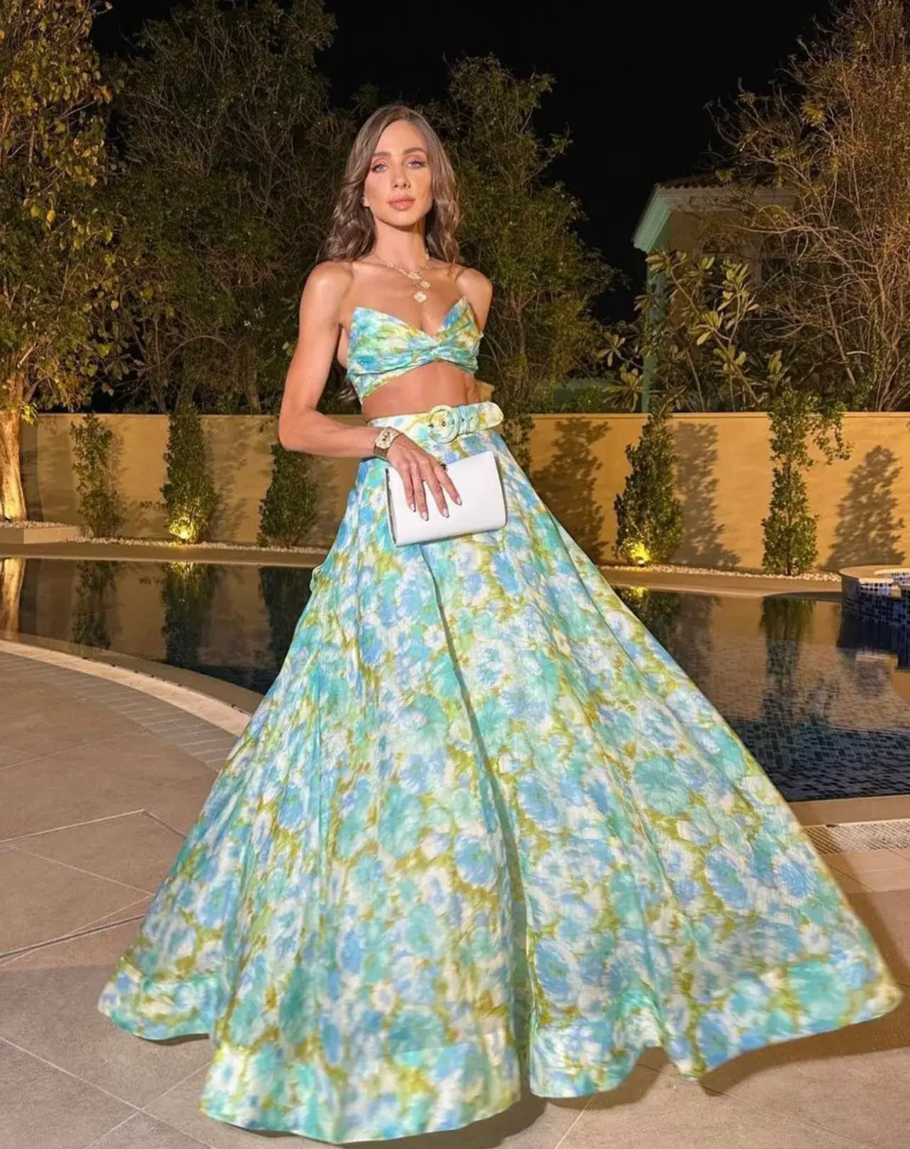 Zimmermann High Tide Twist Crop Bodice Size 3 / AU 14 & Maxi Skirt Size 2 / AU 12 Set in Aqua Ikat Floral - Image 1