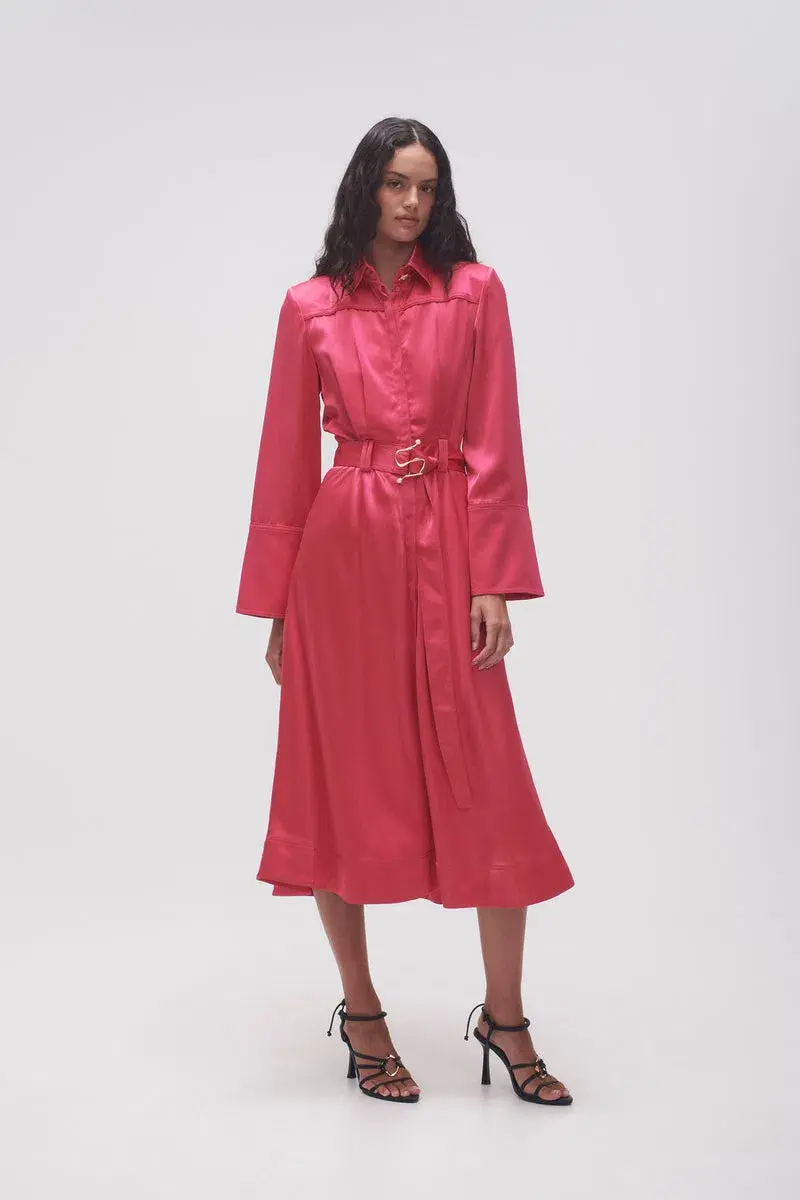 Aje Echo Belted Midi Shirt Dress in Hot Pink Size 12 - Image 1