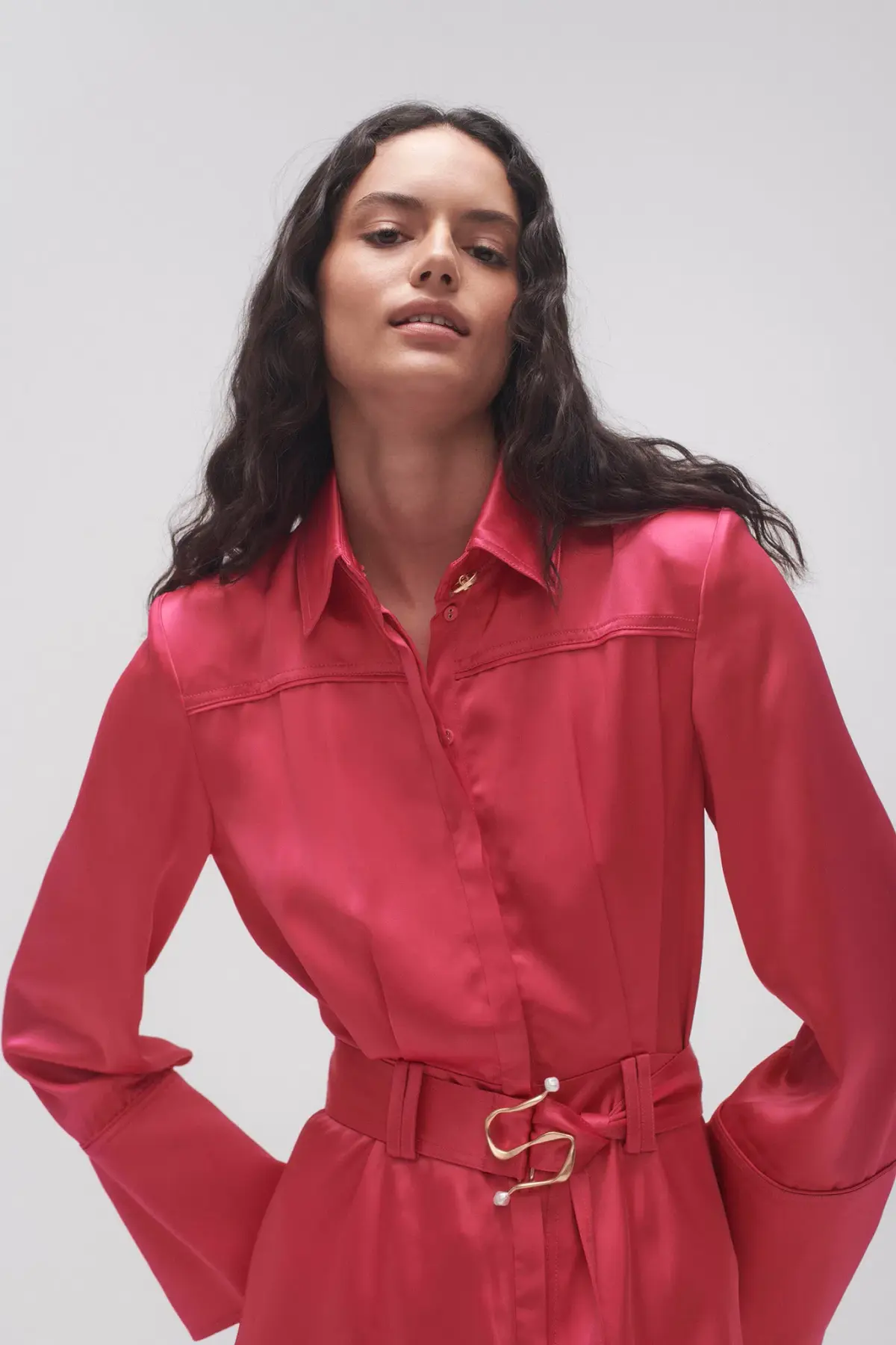 Aje Echo Belted Midi Shirt Dress in Hot Pink Size 12 - Image 4