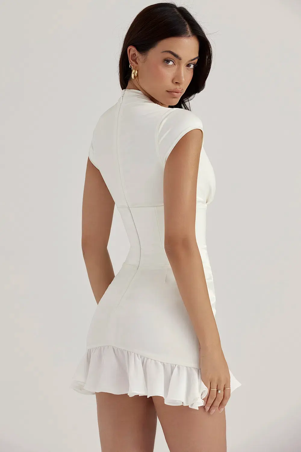 House of CB Tianna Ivory Ruffle Corset Dress White Size 8 - Image 3