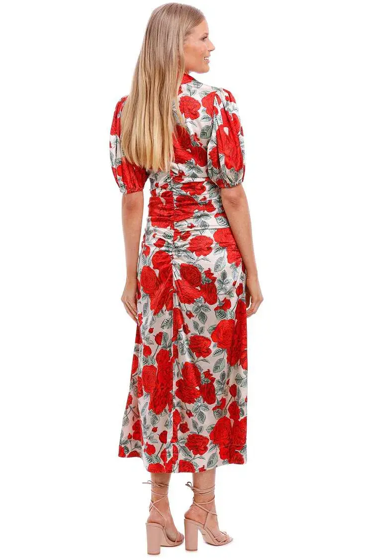 Ganni Brazillian Sand Silk Stretch Satin Maxi Dress Floral Size 10 - Image 3