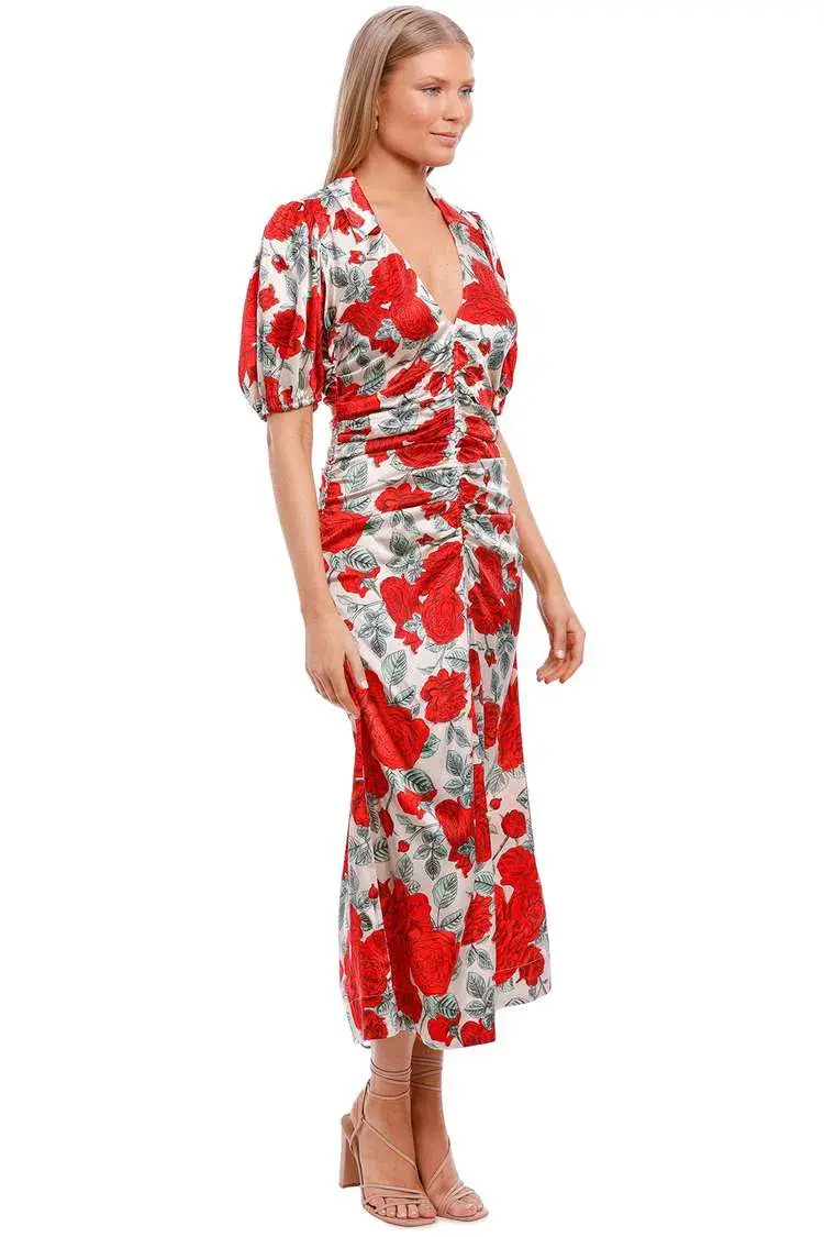 Ganni Brazillian Sand Silk Stretch Satin Maxi Dress Floral Size 10 - Image 2