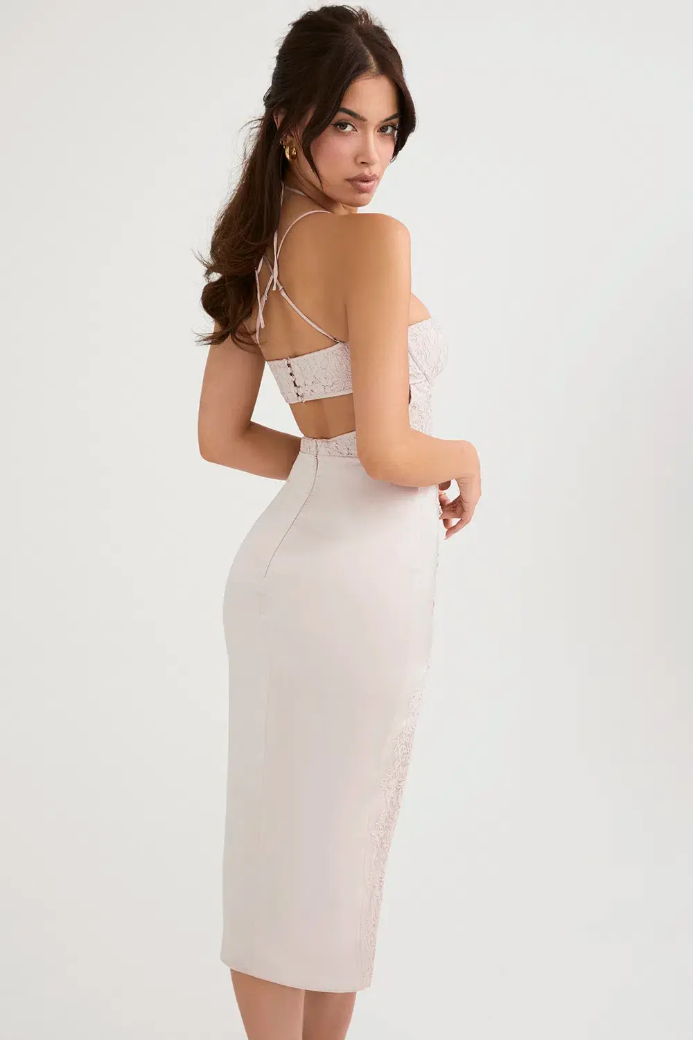 House of CB Georgia Crystal Satin and Lace Dress Pink Size S / AU 8 - Image 3