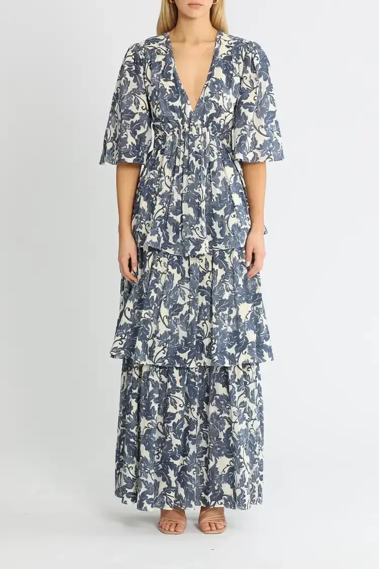 Significant Other Scarlett Maxi Dress Blue Print Size 8 for rent on The Volte - main image