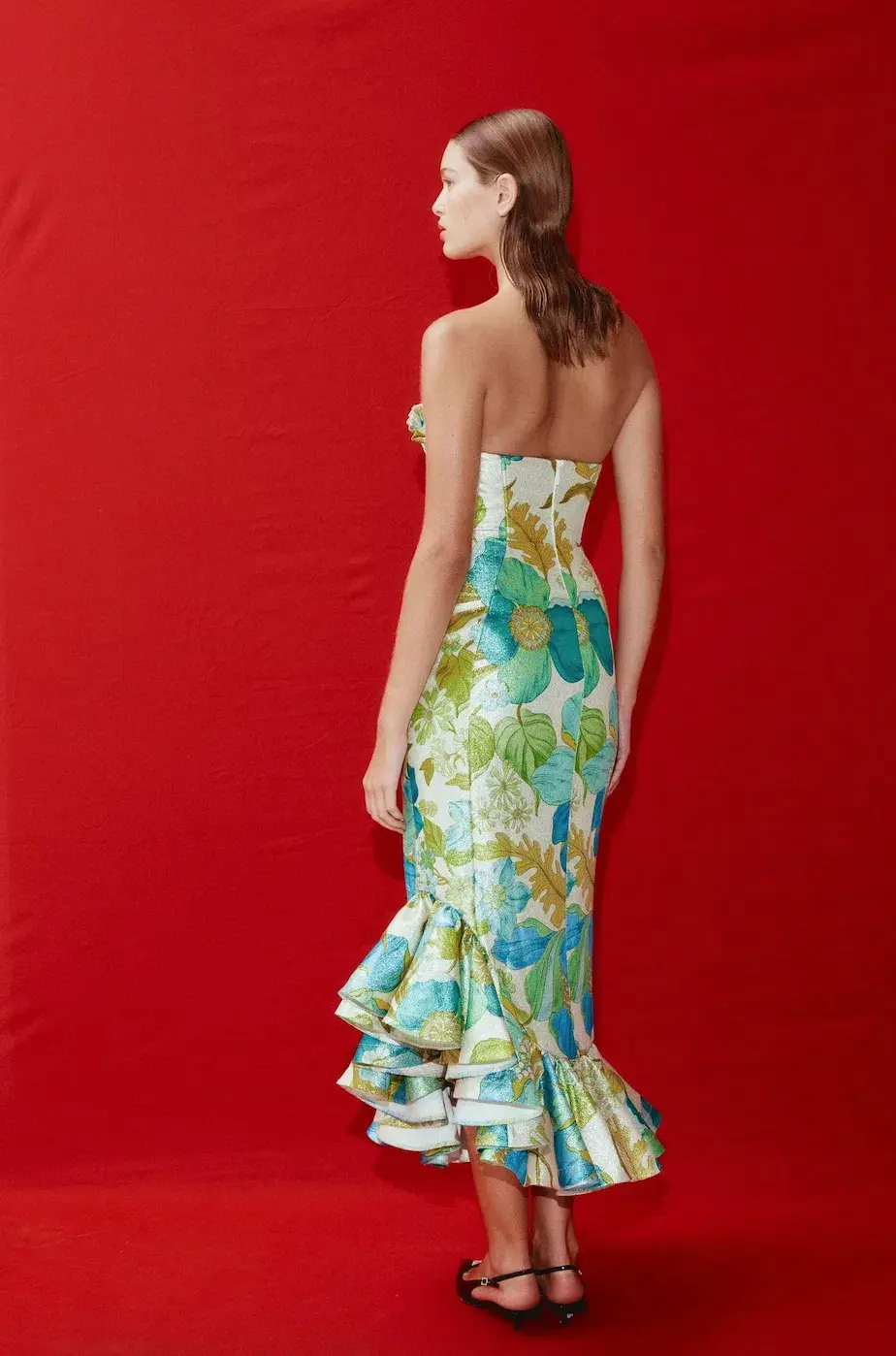 Alemais Janis Strapless Midi Dress Floral Print Size 10 for rent on The Volte - main image