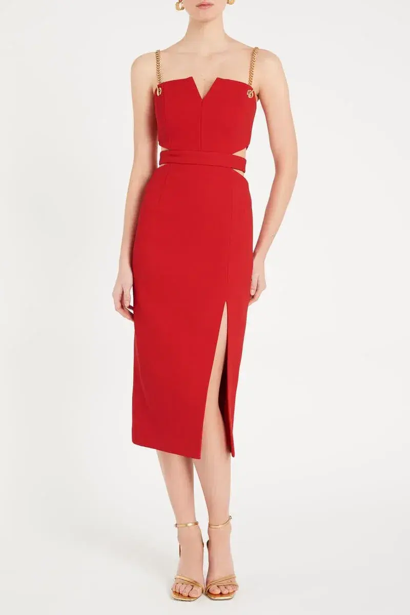 Rebecca Vallance Scarlett Chain Midi Dress Red Size 8 - Image 1