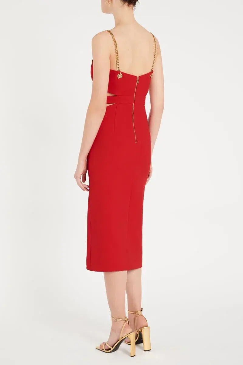 Rebecca Vallance Scarlett Chain Midi Dress Red Size 8 - Image 4