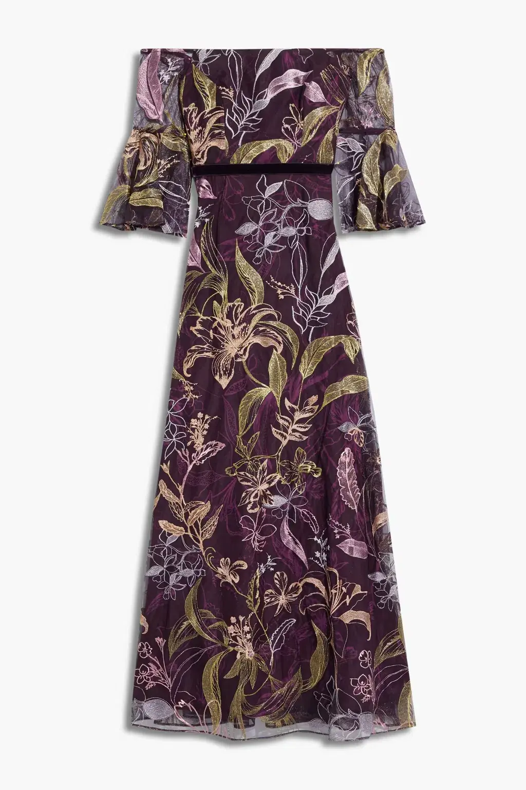 Marchesa Notte Embroidered Burgundy Gown Floral Size 8 - Image 3