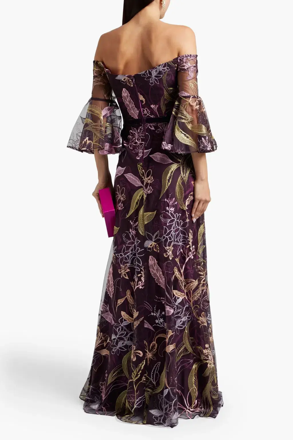 Marchesa Notte Embroidered Burgundy Gown Floral Size 8 - Image 2