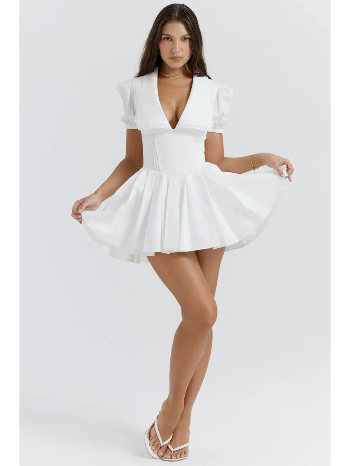 House Of CB Piera Pleated Mini Dress White Size M / AU 10 - Image 1