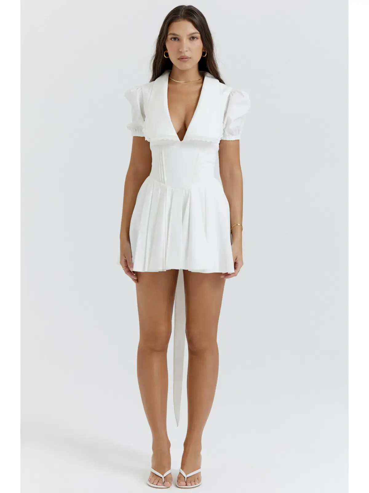 House Of CB Piera Pleated Mini Dress White Size M / AU 10 - Image 2