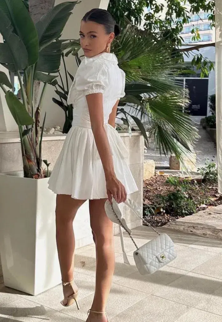 House Of CB Piera Pleated Mini Dress White Size M / AU 10 - Image 5