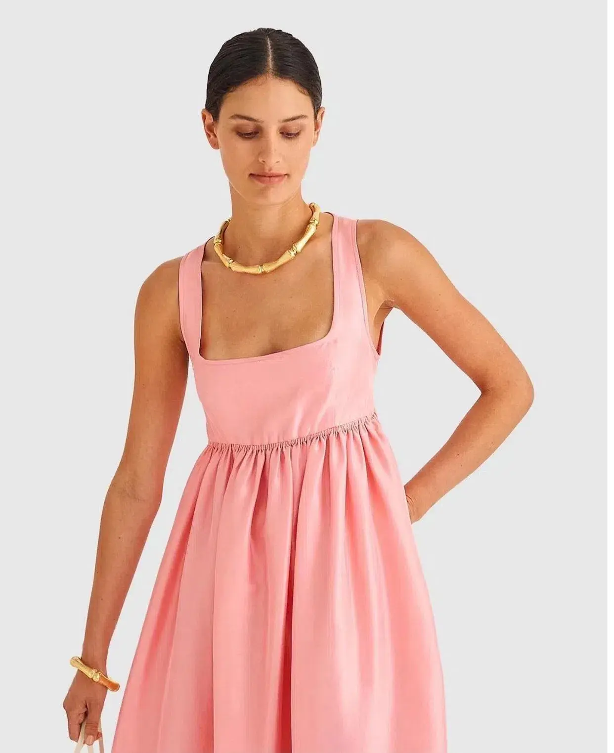 OROTON Strappy Open Back Poplin Maxi Sundress in Pink Strawberry Size 14 - Image 3