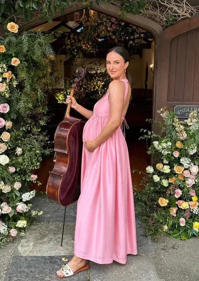 OROTON Strappy Open Back Poplin Maxi Sundress in Pink Strawberry Size 14 for rent on The Volte - main image