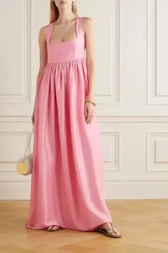 OROTON Strappy Open Back Poplin Maxi Sundress in Pink Strawberry Size 14 - Image 4