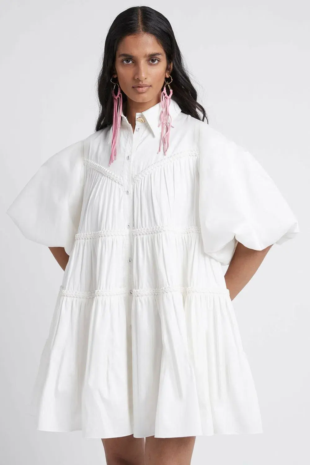 Aje Casabianca Puff Sleeve Shirt Smock Dress Ivory Size 6 - Image 2
