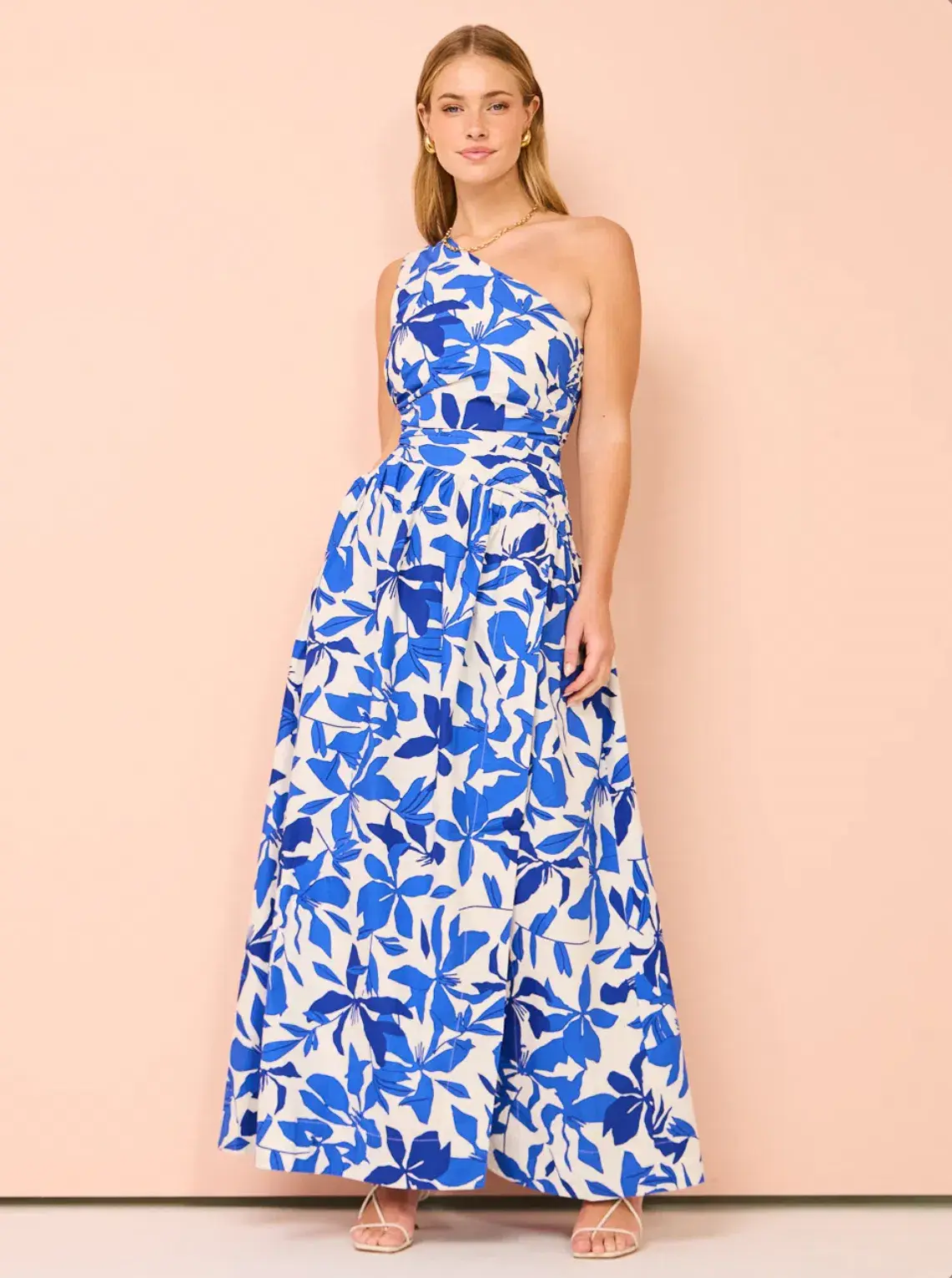 Shona Joy Bleue Asymmetrical Cut Out Maxi Dress Ivory/Aqua Size 8 - Image 1