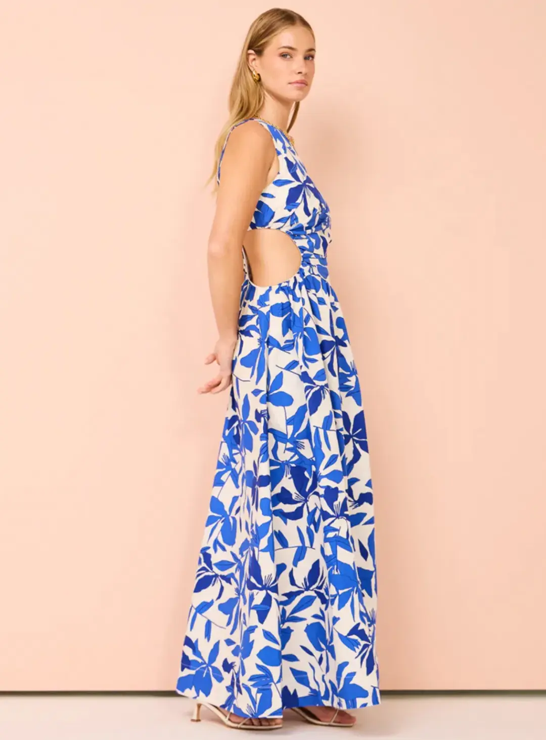 Shona Joy Bleue Asymmetrical Cut Out Maxi Dress Ivory/Aqua Size 10 for rent on The Volte - main image
