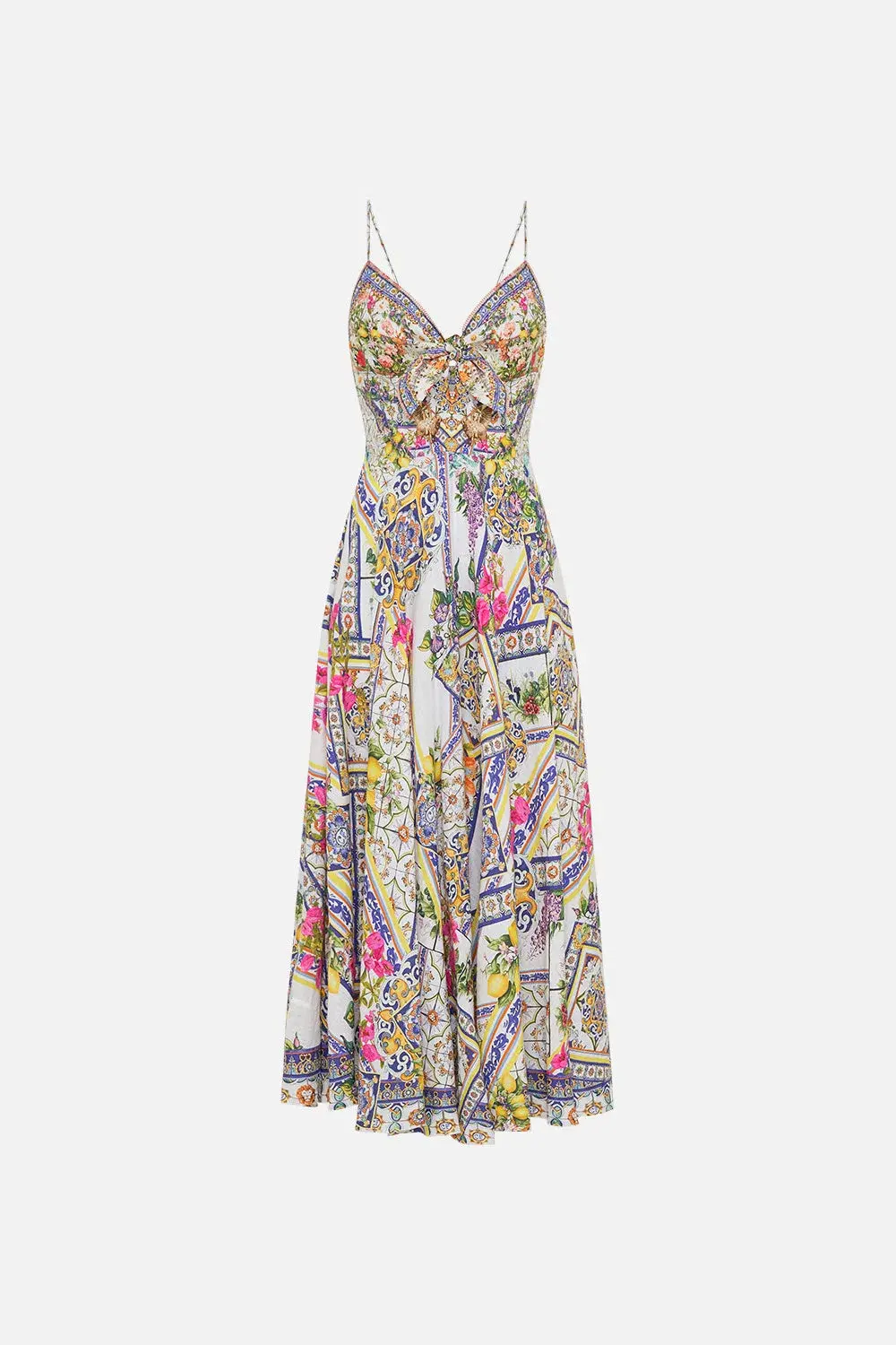 Camilla Long Dress With Tie Front Amalfi Amore Size S - Image 6