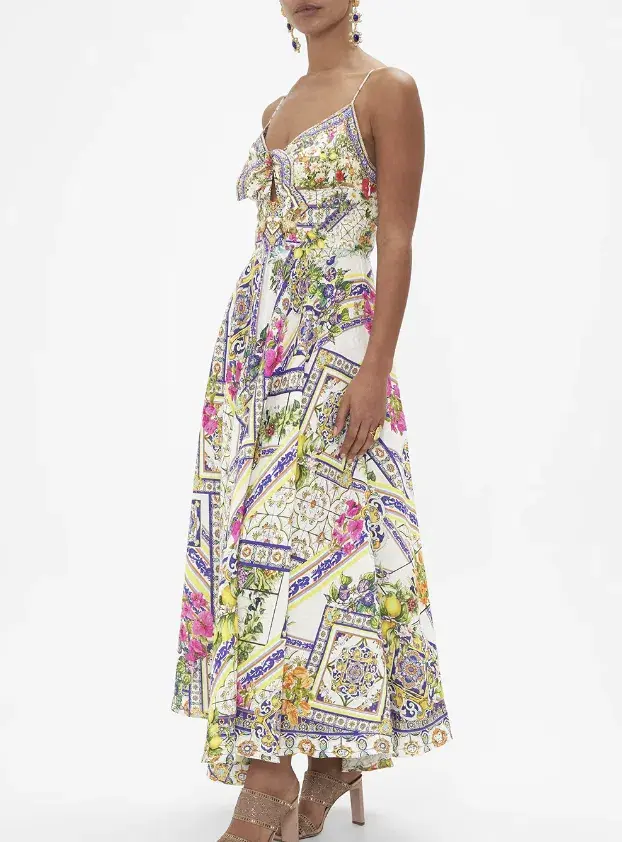 Camilla Long Dress With Tie Front Amalfi Amore Size S - Image 3
