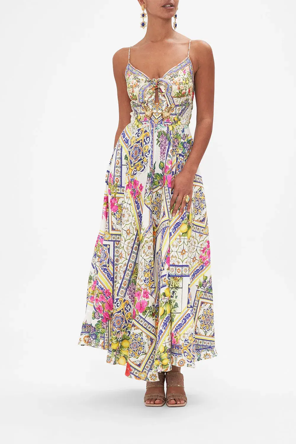 Camilla Long Dress With Tie Front Amalfi Amore Size S - Image 1