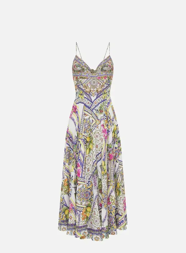 Camilla Long Dress With Tie Front Amalfi Amore Size S - Image 7