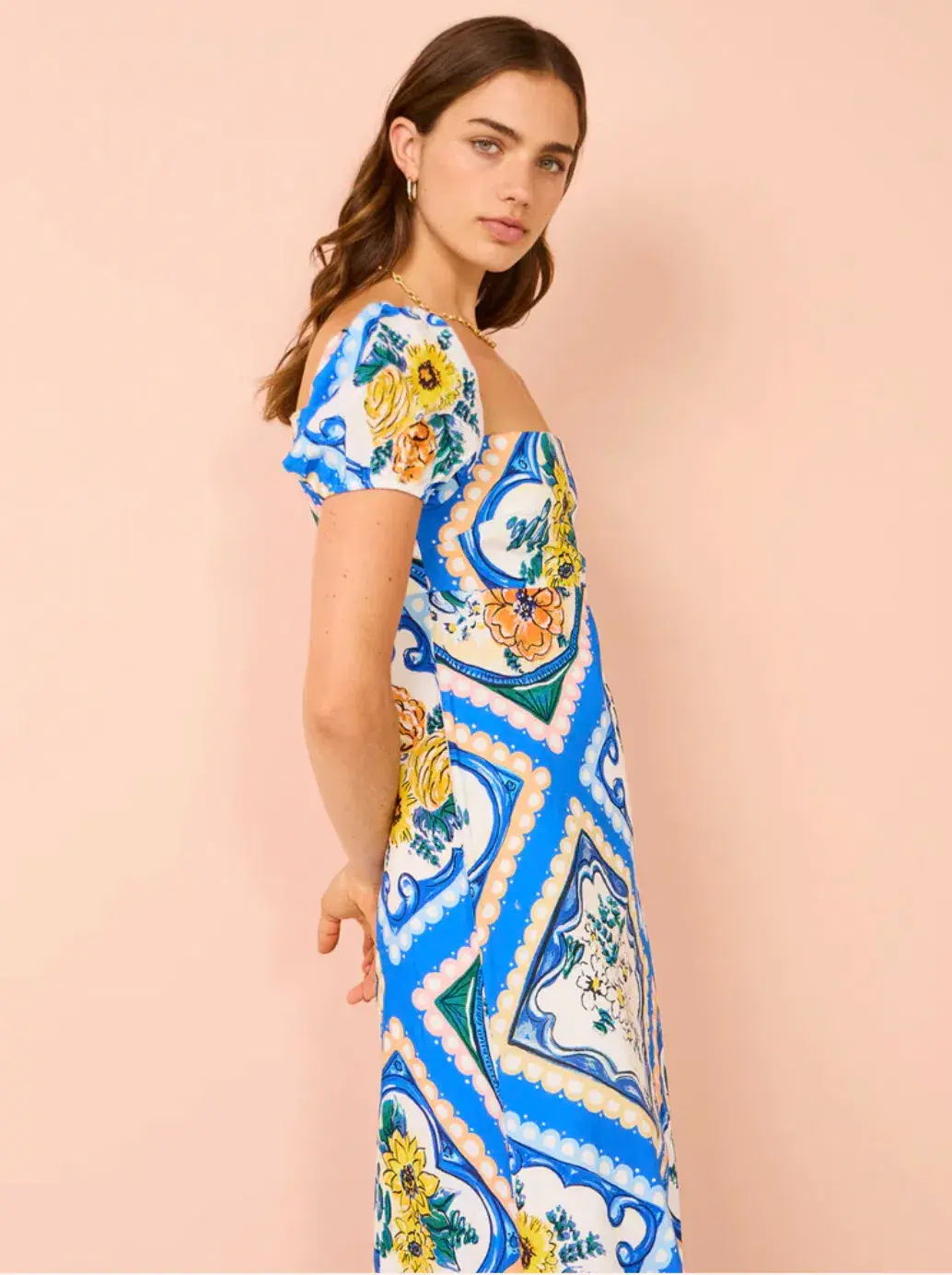 By Nicola Mariposa Puff Sleeve Maxi Dress in Azure Floral Size 10 - Image 5