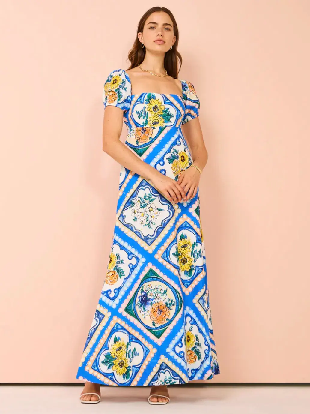By Nicola Mariposa Puff Sleeve Maxi Dress in Azure Floral Size 10 - Image 1