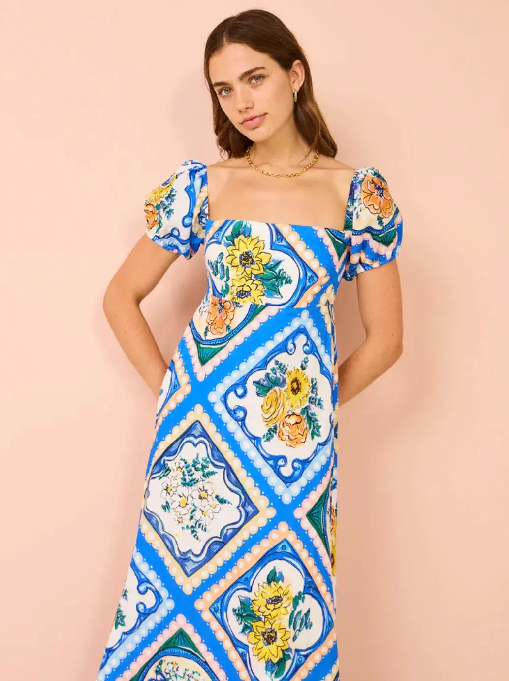 By Nicola Mariposa Puff Sleeve Maxi Dress in Azure Floral Size 10 - Image 2