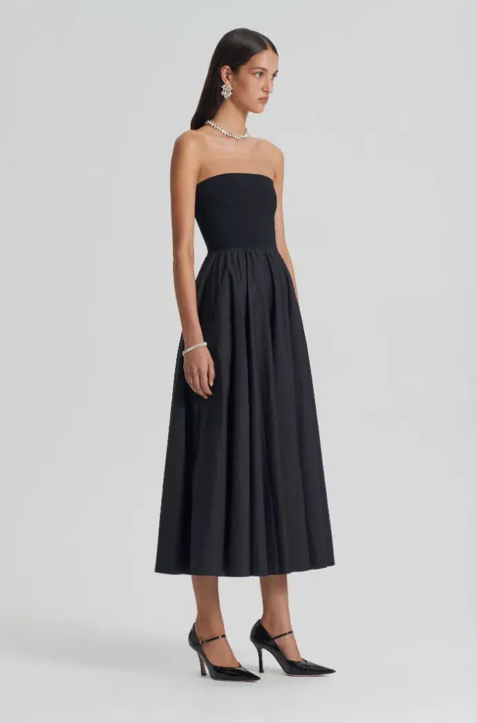 Scanlan Theodore Crepe Knit Cotton Strapless Dress Black Size 6 - Image 2