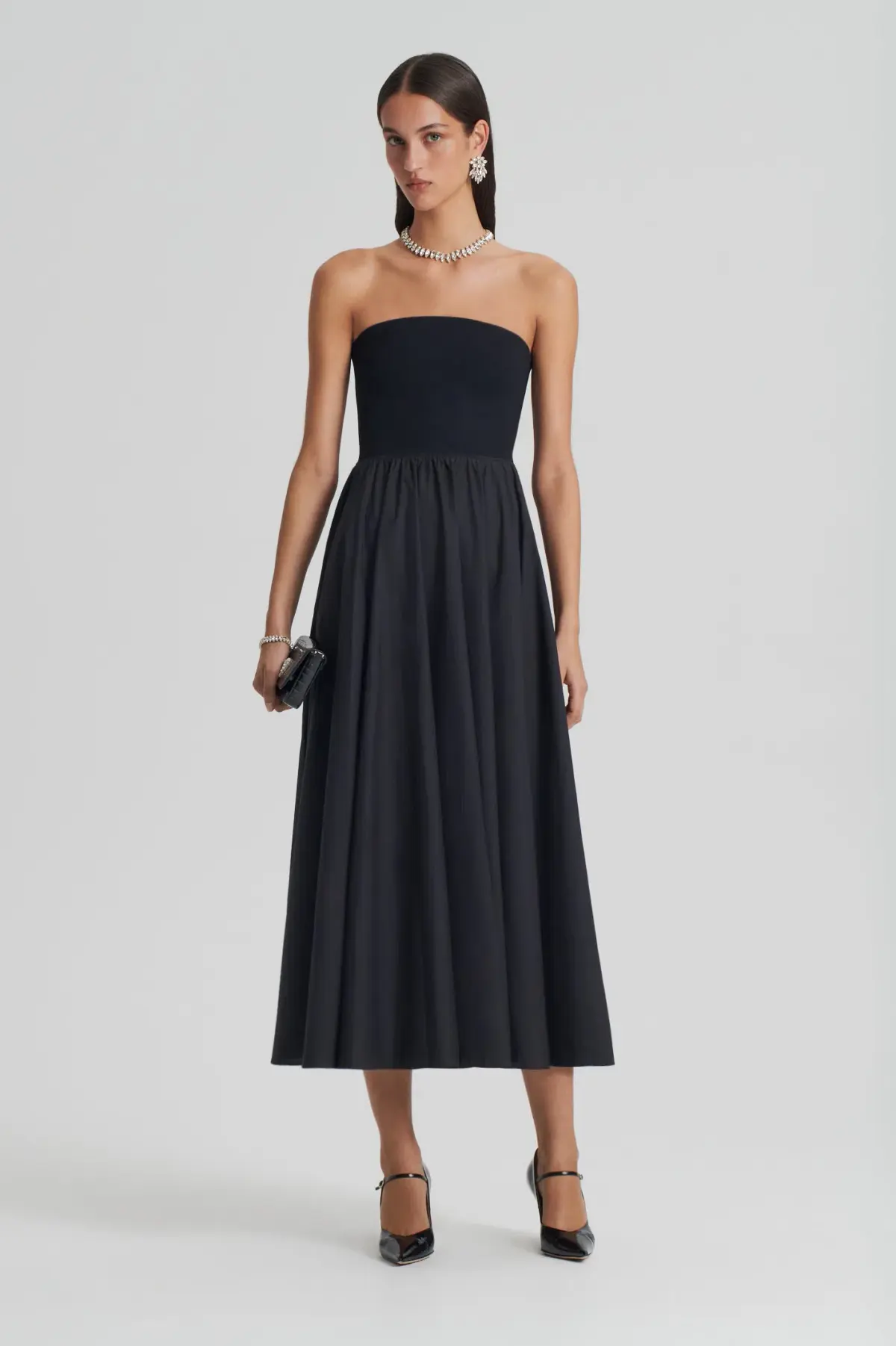 Scanlan Theodore Crepe Knit Cotton Strapless Dress Black Size 6 - Image 1