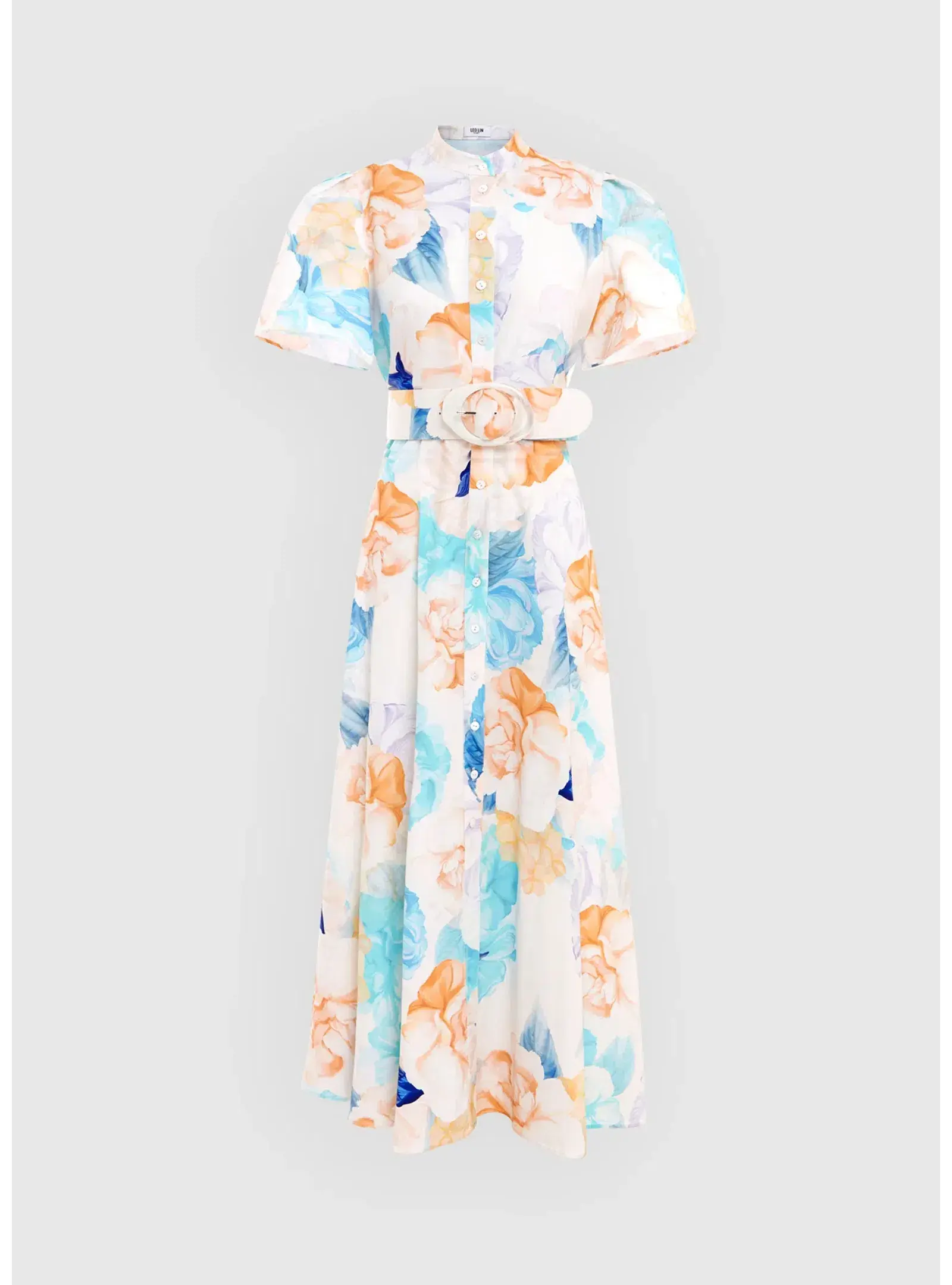 Leo Lin Bianca Short Sleeve Midi Dress Rosebud Floral Print in Cream Size AU 12 - Image 3